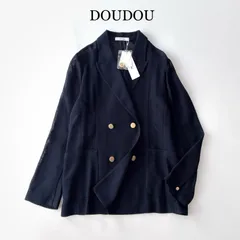 人気 タグ付 DOUDOU  メッシュ ダブルジャケット / ネイビー 紺 フリーサイズ / ドゥドゥ 金ボタン 軽量 人気 春夏 近年モデル テーラードジャケットのサムネイル