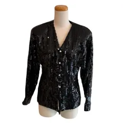 ロシャス ROCHAS PARIS パリ シャツ 長袖 スパンコール Vネック ノーカラー 9 黒 ブラック /MZ ■ECF006のサムネイル