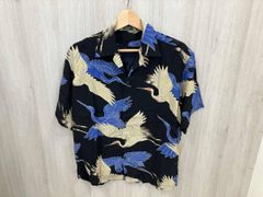 極美品】 Pagong アロハシャツ 松鶴 菊 総柄 シルク ブラック LL