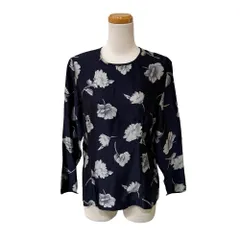 タルボット TALBOTS シャツ 長袖 花柄 シルク ラウンドネック 6 紺 ネイビー /MZ ■ECF006のサムネイル