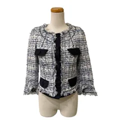 トゥービーシック TO BE CHIC ノーカラージャケット ツイード キルティング切替 フリンジ 38 生成 アイボリー 薄紫 ラベンダー /MZ ■ECF006のサムネイル