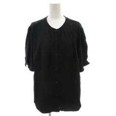 パーソンズ PERSON'S シャツ ブラウス 半袖 スリット バンドカラー ギャザー L 黒 ブラック /FFのサムネイル