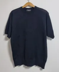 L (100) Versace ヴィンテージ メドゥーサ ロゴ ジャカード ブラック コットン ニット 半袖Tシャツのサムネイル