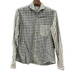 186000 現状品 TAKEO KIKUCHI タケオキクチ 異素材切替　チェック×ストライプ　Mサイズ メンズのサムネイル