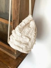 Brand New Vintage Lace Shirring String Bag, Cream White (Drawstring Bag, Bucket Bag, Shoulder Bag, Crossbody Bag, Backpack, Gym Sack)