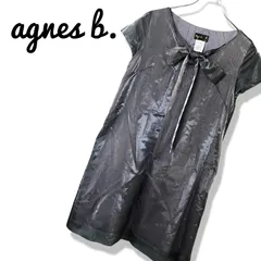 agnes b. アニエスベー グレー レディース 半袖 ワンピース ひざ丈ワンピース 光沢感 胸元リボン リボン 可愛い【サイズ36】Sサイズ相当 256TYのサムネイル