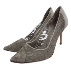 마노로 브라니쿠 MANOLO BLAHNIK 레이스 펌프스 포인티드 투 핀 힐 37.5 그레이 /FF ■GY62