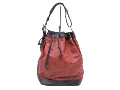 TRUSSARDI トラサルディ レザー 総ロゴ 巾着 ショルダー バッグ 茶 ■■ レディースのサムネイル