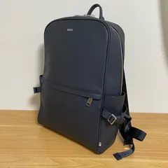 極美品 ボス BOSS ヒューゴボス リュック バックパック サフィアーノ調 ビジネス 通勤 A4収納 PC ネイビー 紺 メンズ HUGO BOSS 18581のサムネイル
