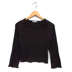 ウィルセレクション WILLSELECTION リブ カットソー クロップド レース Vネック コットン混 長袖 M ダークブラウン /NT17のサムネイル