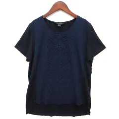 アツロウタヤマ ATSURO TAYAMA 幾何学模様 カットワーク Tシャツ カットソー レーヨン ジャージー 半袖 ネイビー 紺 36のサムネイル