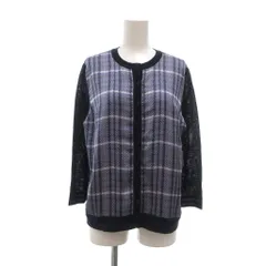 ダックス DAKS 美品 カーディガン 40 紺 ネイビー ラウンドネック 七分袖 チェック柄 切替デザイン /NU ■ECF007のサムネイル