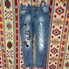 PHILIPP PLEIN(フィリッププレイン) メンズ ダメージ パッチ デニム ズボン 33のサムネイル