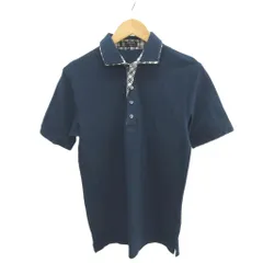 ミッシェルクランオム M.K HOMME ポロシャツ L 紺 ネイビー 半袖 チェック柄 ボタン付き前立て /NP ■ECA004のサムネイル