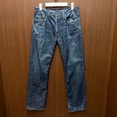 デザインデニムパンツ 微カーブ 微フレア ダメージ加工 ヒゲ 色落ち 