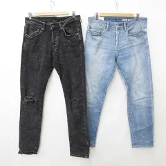 ギャップ GAP エイチアンドエム HM パンツ 2枚セット デニム ジーンズ スリムテーパード  スキニー ダメージ ユーズド加工 青 黒 ブルー ブラック 33/32のサムネイル