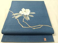 5k2241 名古屋帯 絹 夏帯 夏物 絽 紺 青 銀色 花柄 和装 着物 - メルカリ