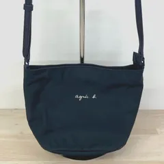 美品 agnes b. アニエスベー ショルダーバッグ ネイビー系 ロゴ刺繍 ナイロン調 斜め掛け ポシェット 鞄[OM03609]のサムネイル