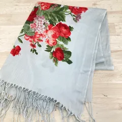 美品 PROPORTION BODY DRESSING/プロポーションボディドレッシング ストール/ショール 花柄 ライトブルー フリンジ[ON01525]のサムネイル