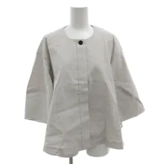 セオリーリュクス theory luxe 25SS Lush Linen Khloe ノーカラージャケット ブルゾン ラウンドネック リネン混 七分袖 38 グレー /FFのサムネイル