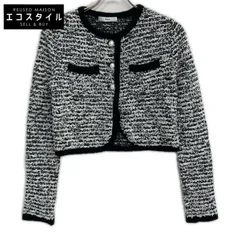 Rene　ルネ　22AW 6242160 ホワイト×ブラック ウールナイロン パールボタン ノーカラーツイードジャケット　34のサムネイル