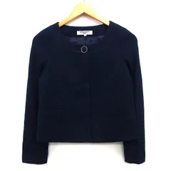 N.Natural Beauty Basic N.ナチュラルビューティーベーシック ツイード ジャケット ノーカラー ショート丈 ラメ混 シンプル 丸首 綿混 S ネイビー 紺 /HT24のサムネイル