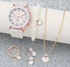 Ladies' Watch, Silicone Watch, Quartz Movement, Heart Design, Pearl Jewelry Set (Brand New)