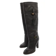 ドルチェ&ガッバーナ ドルガバ DOLCE&GABBANA ロング ブーツ レザー 内側レオパード柄 タッセル 36 黒 ブラック /FF ■IBO100のサムネイル