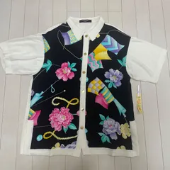 LEONARD FASHION レオナール 半袖 カーディガン 花柄 総柄 M コットン 日本製 クリーニング済みのサムネイル