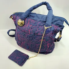 TSUMORI CHISATO ツモリチサト ナイロン 総刺繍 2way ショルダー バッグ トートバッグ ネイビー ピンク レディース _201のサムネイル