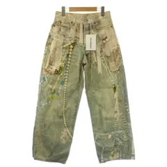 アクネ ストゥディオズ Acne Studios 1981 ルーズフィットデニムパンツ ローライズ バギーレッグ ジーンズ ボタンフライ プリント 総柄 XS アイボリー 青 ブルー FN-UX-TROU000047 タグ付き /BBのサムネイル