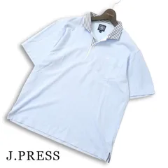 J.PRESS ジェイプレス 春夏★ 半袖 鹿の子 襟ストライプ ロゴ刺繍 ポロシャツ 日本製 Sz.L メンズのサムネイル