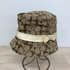 COACH/コーチ シグネチャー ハット/バケットハット ブラウン×ベージュ リボン付 M/Lサイズ レディース[OX03400]のサムネイル