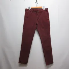 トミーヒルフィガー TOMMY HILFIGER ピンストライプ柄 スリム パンツ 32/32 赤紫 ボルドー ジッパーフライ ストレッチ ☆AA★のサムネイル