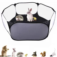 [YFFSFDC] ペット プレイ サークル 小動物フェンス アウトドア/室内 遊び用のサークル 折り畳式 小動物 メッシュ ケージフェンス 収納簡単 軽量 脱走防止 袋付き (ブラック)120cmのサムネイル