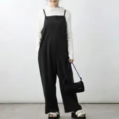 ロゴ POINT ブラック サスペンダー パンツ / 멜빵 オーバーオール ズボン かわいい 快適 オールインワン パンツのサムネイル