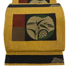 【美品】 袋帯 名品 木屋太 落款 丸文 すすき 黄土色 六通 正絹 【中古】のサムネイル