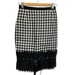 【美品】DOLCE&GABBANA ドルチェ&ガッバーナ　タイトスカート　膝丈　ギンガムチェック　レース　リボン　ブラック　レディース　サイズ38 M相当【DD155】のサムネイル