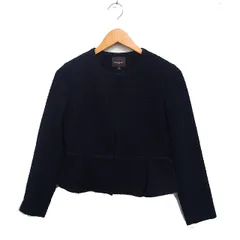 デミルクス ビームス Demi-Luxe BEAMS ツイード ノーカラー ペプラム ジャケット 38 ネイビー 紺 /FT18のサムネイル