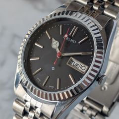 稼働品 SEIKO セイコー5 自動巻き 80s ヴィンテージ グレー文字盤 格子