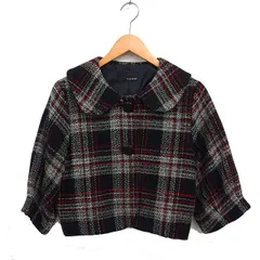 ページボーイ PAGE BOY チェック ラウンドカラー ジャケット ウール クロップド 総裏地 七分袖 M 黒 ブラック /NT25のサムネイル