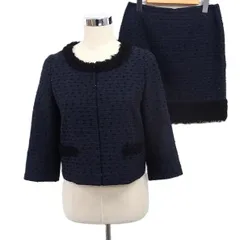 シンシアローリー CYNTHIA ROWLEY スカートスーツ ノーカラー ジャケット タイトスカート ミニ ツイード 3 2 ネイビー 紺 /FT3のサムネイル