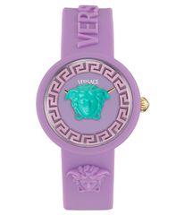 [무료 배송] 베르사치 여성 시계 액세서리 Kids Medusa Pop Purple Silicone Strap Watch 32mm Purple