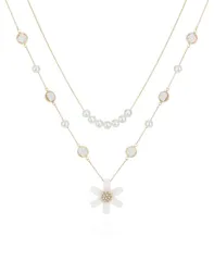 【送料無料】 ゲス レディース ネックレス・チョーカー・ペンダントトップ アクセサリー Imitation Pearl and Flower Layered Necklace Goldのサムネイル
