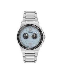 [무료 배송] 베르사치 남성 시계 액세서리 Mens Greca Reaction Silver Stainless Steel Bracelet Watch 43mm Silve