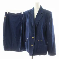 レオナール LEONARD FASHION セットアップ テーラードジャケット シングル タイトスカート ひざ丈 シルク 絹 13AR 72-96 紺 ネイビー 0271452 /AN50のサムネイル