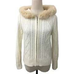 ミッシュマッシュ MISCH MASCH ジャケット ブルゾン ニット カーディガン ジップアップ フード ファー付 長袖 M 白 ベージュ ホワイトのサムネイル