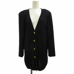 ルイシャンタン Lui Chantant ニットジャケット 上着 麻 リネン 38 ネイビー 紺 Vネック 長袖 ボタンフロント 金ボタン /PP ■ECB004のサムネイル