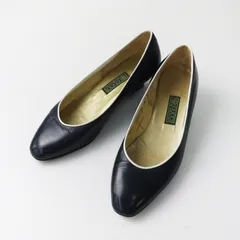 ヴィンテージ グッチ GUCCI トリミングレザーパンプス 35B■ネイビー ヒール 靴 22cm ラウンドトゥ シューズ【2400015082783】のサムネイル
