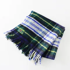 ツイードミル TWEEDMILL ウール フリンジ ニット ストール チェック グリーン×ネイビー／服飾 ショール マフラー 大判 【2400015077529】のサムネイル